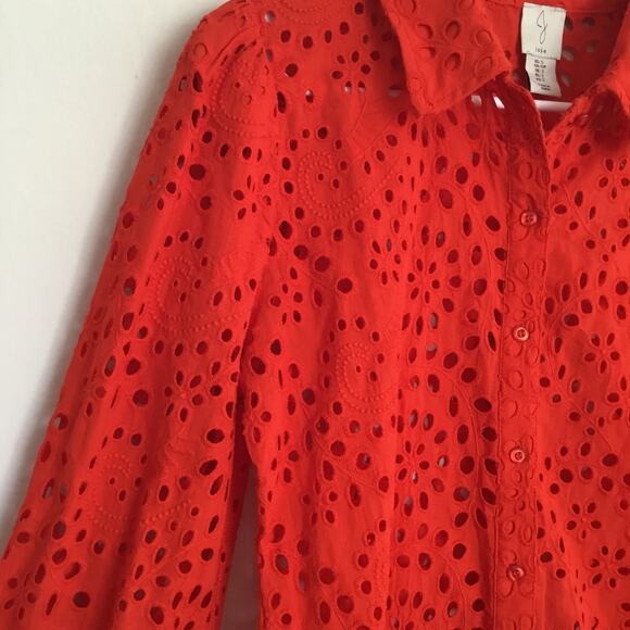 JOIE Eyelet Button Up Shirt in Red Sz S 100% Cotton - Picture 3 of 7
